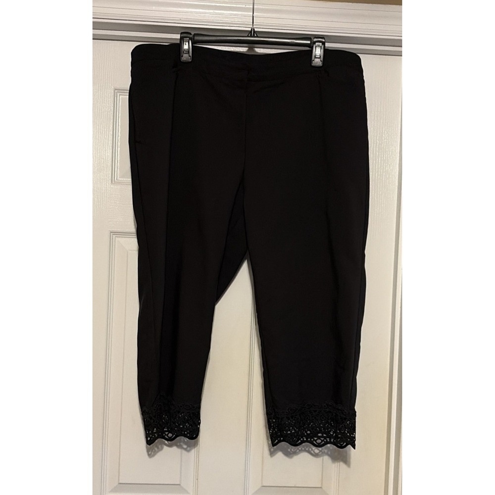 WOMEN'S Ruby Rd. Black Stretch Capri Pants High Rise SZ 18W, Black Crochet Lace
